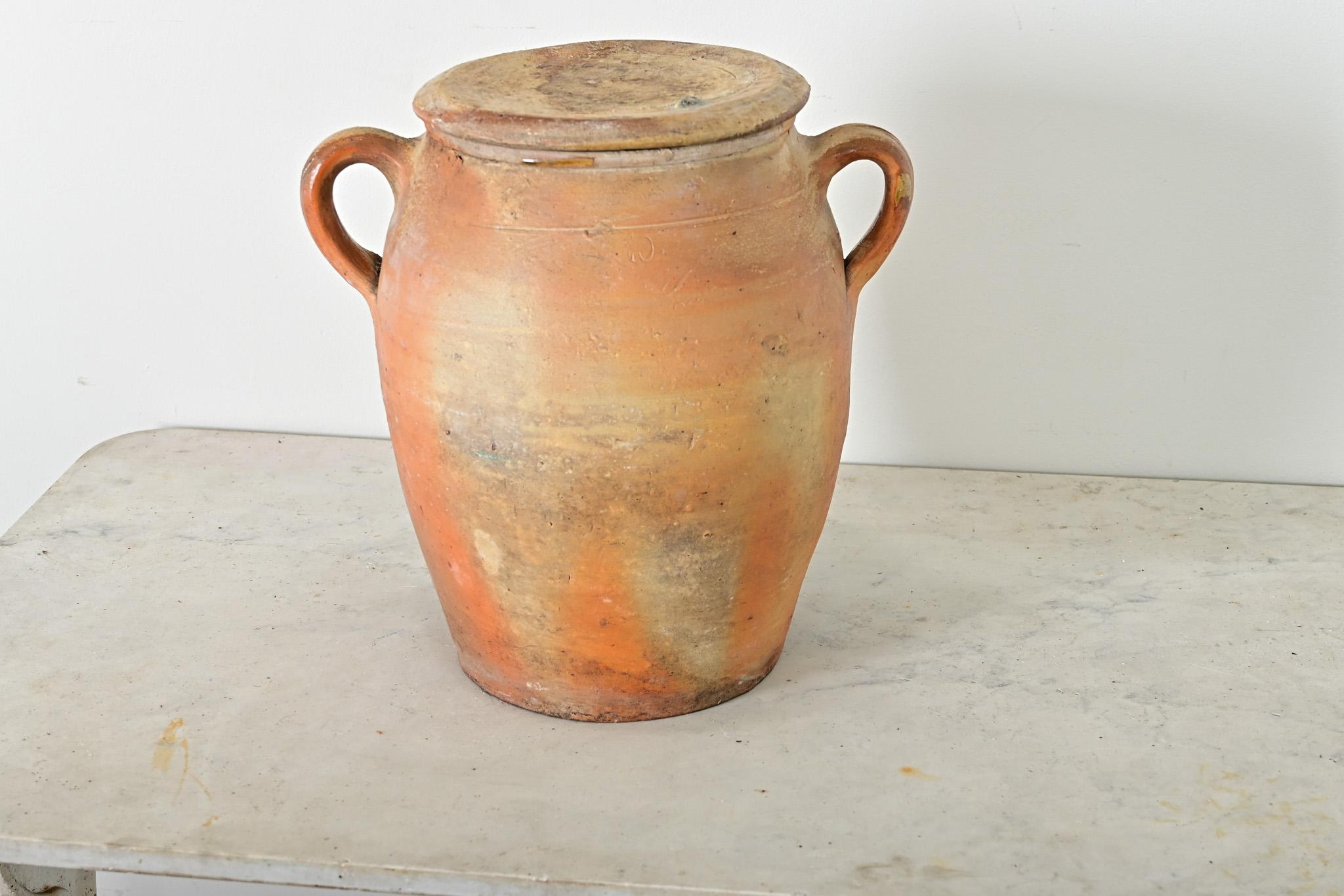 French Vintage Stoneware Lidded Crock (20. Jahrhundert) im Angebot