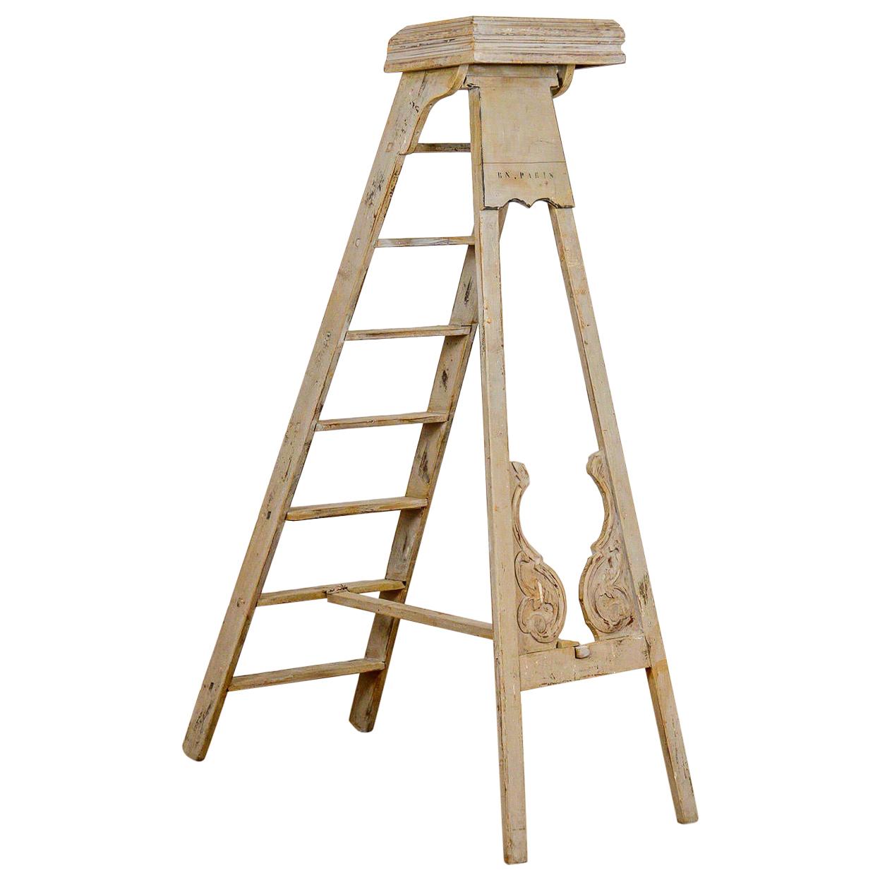 French Vintage Style Painted High Step Ladder, 20th Century For Sale