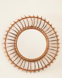 French Vintage Sunburst Rattan Mirror