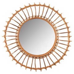 Miroir français vintage en rotin Sunburst