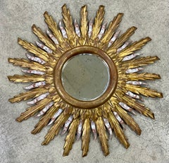 Französisch Vintage Sunburst Wandspiegel, Gold & Silber Giltwood
