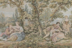French Vintage Tapestry Gallant Scene, Aubusson Style, 1950s, Fabric