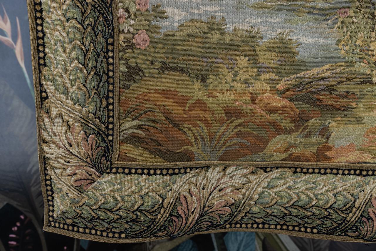 Arazzo francese d'epoca con paesaggio e ruota ad acqua in vendita 6