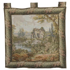 French Vintage Tapestry Landscape with a Waterwheel