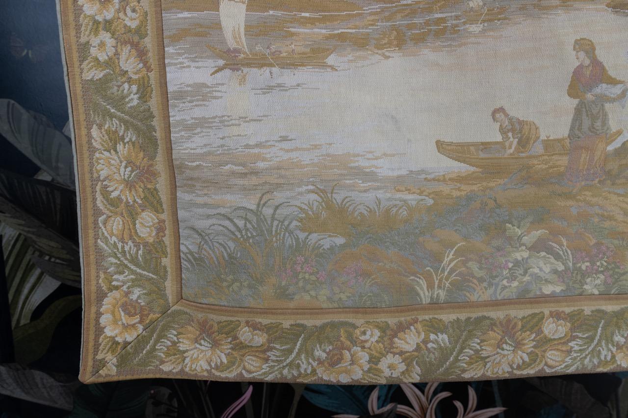 French Vintage Tapestry Landscape with Castles and Mountains 7