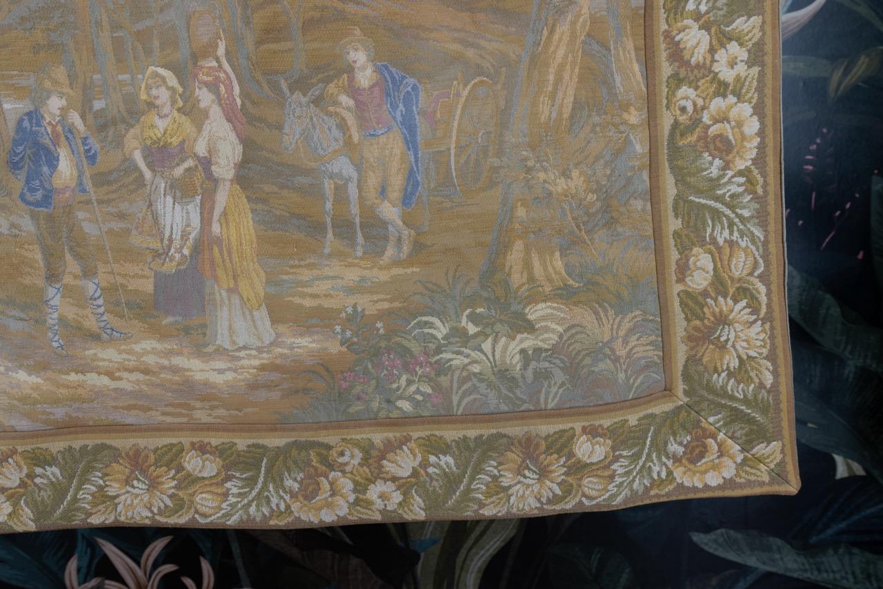 French Vintage Tapestry Landscape with Castles and Mountains 11