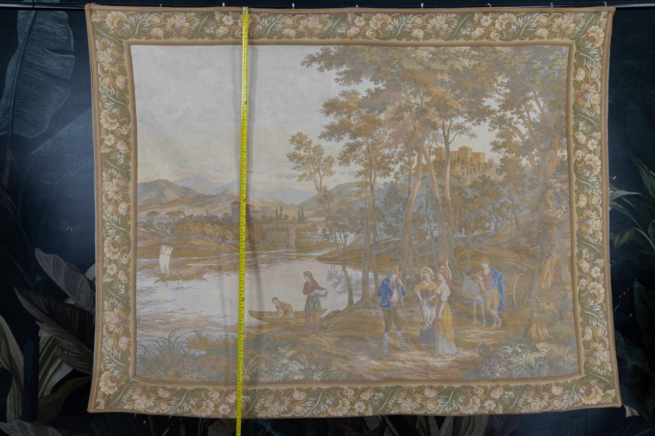 French Vintage Tapestry Landscape with Castles and Mountains 12