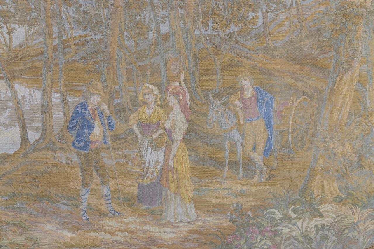 Belle Époque French Vintage Tapestry Landscape with Castles and Mountains