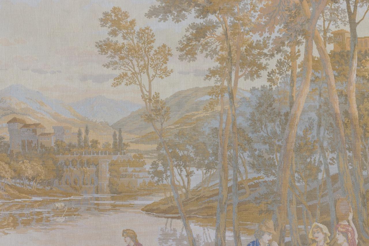 French Vintage Tapestry Landscape with Castles and Mountains 1