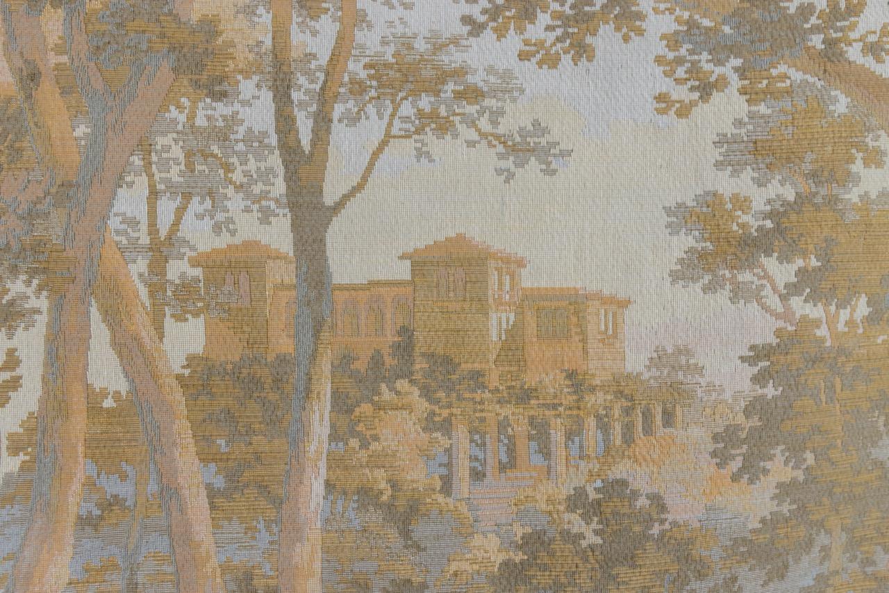 French Vintage Tapestry Landscape with Castles and Mountains 2