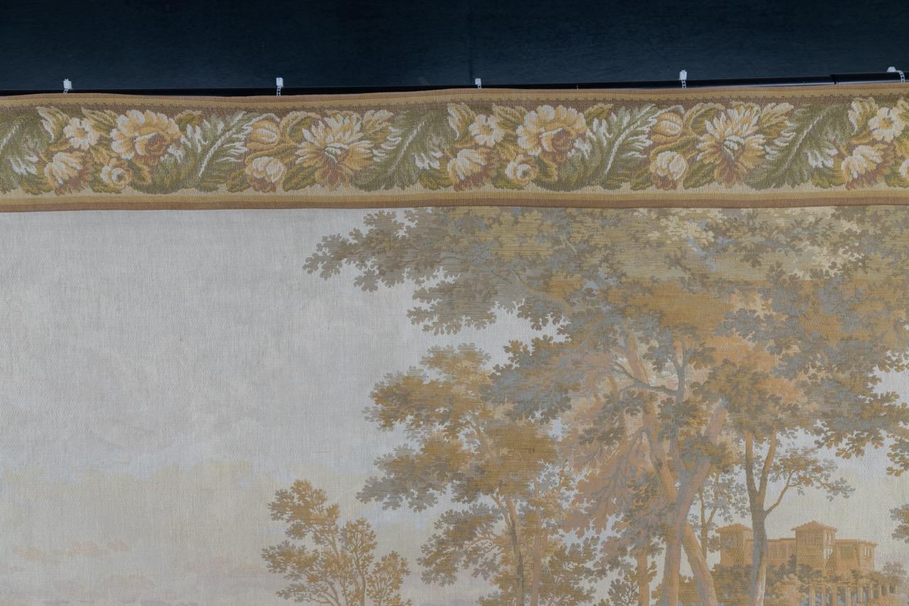 French Vintage Tapestry Landscape with Castles and Mountains 3