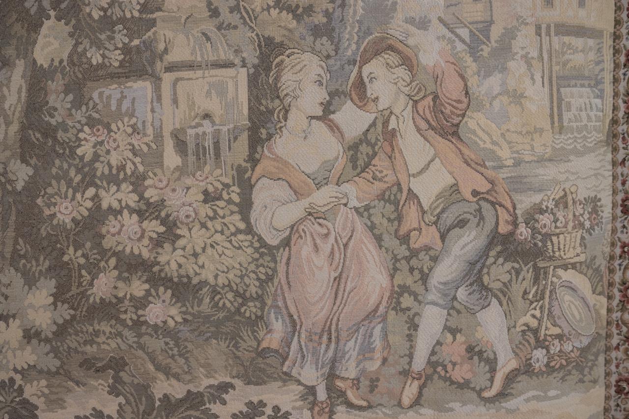 French Vintage Tapestry Romantic Scene For Sale 4