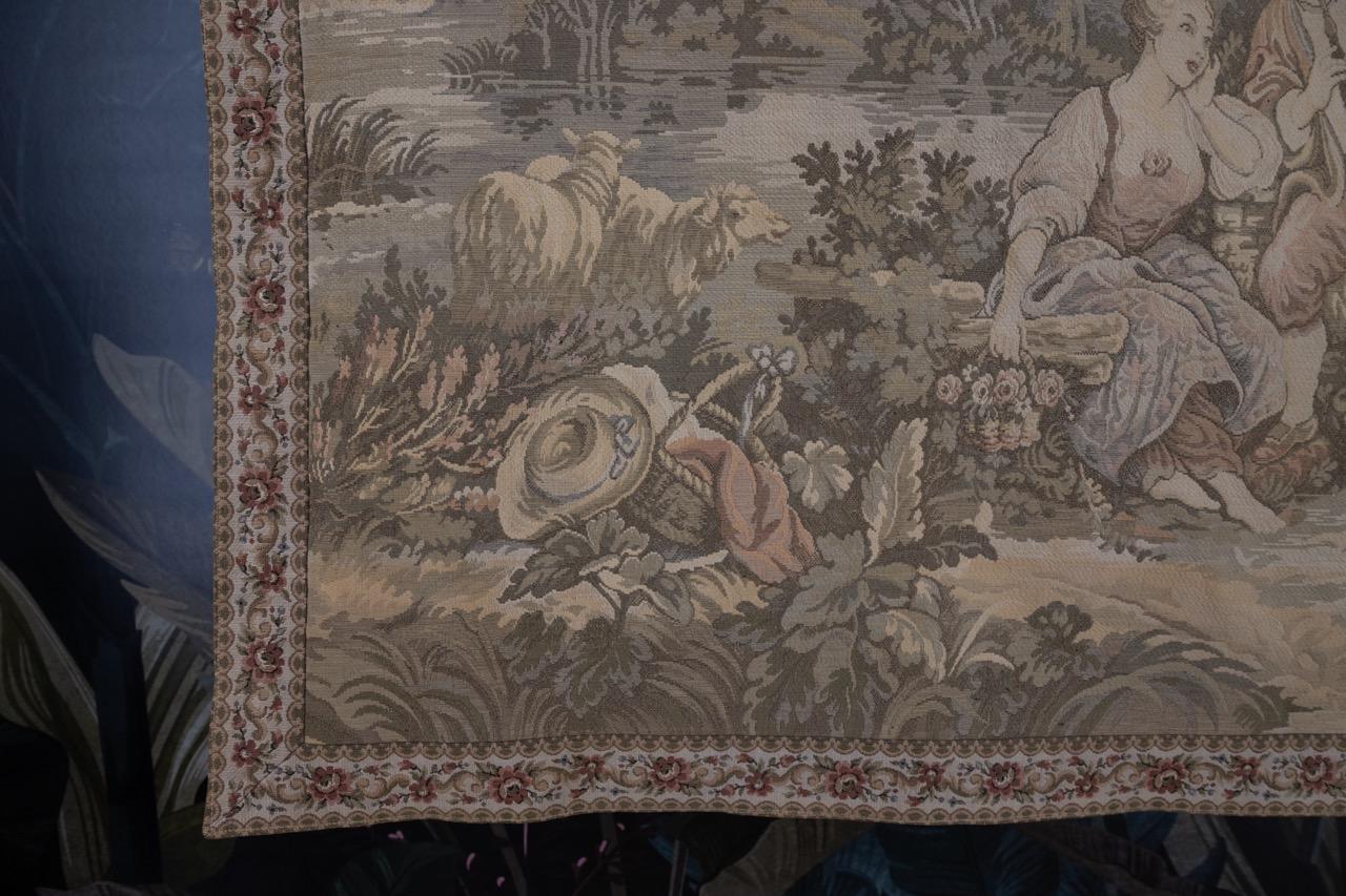 French Vintage Tapestry Romantic Scene For Sale 6