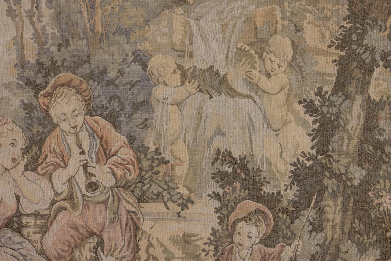 Mid-20th Century French Vintage Tapestry Romantic Scene For Sale