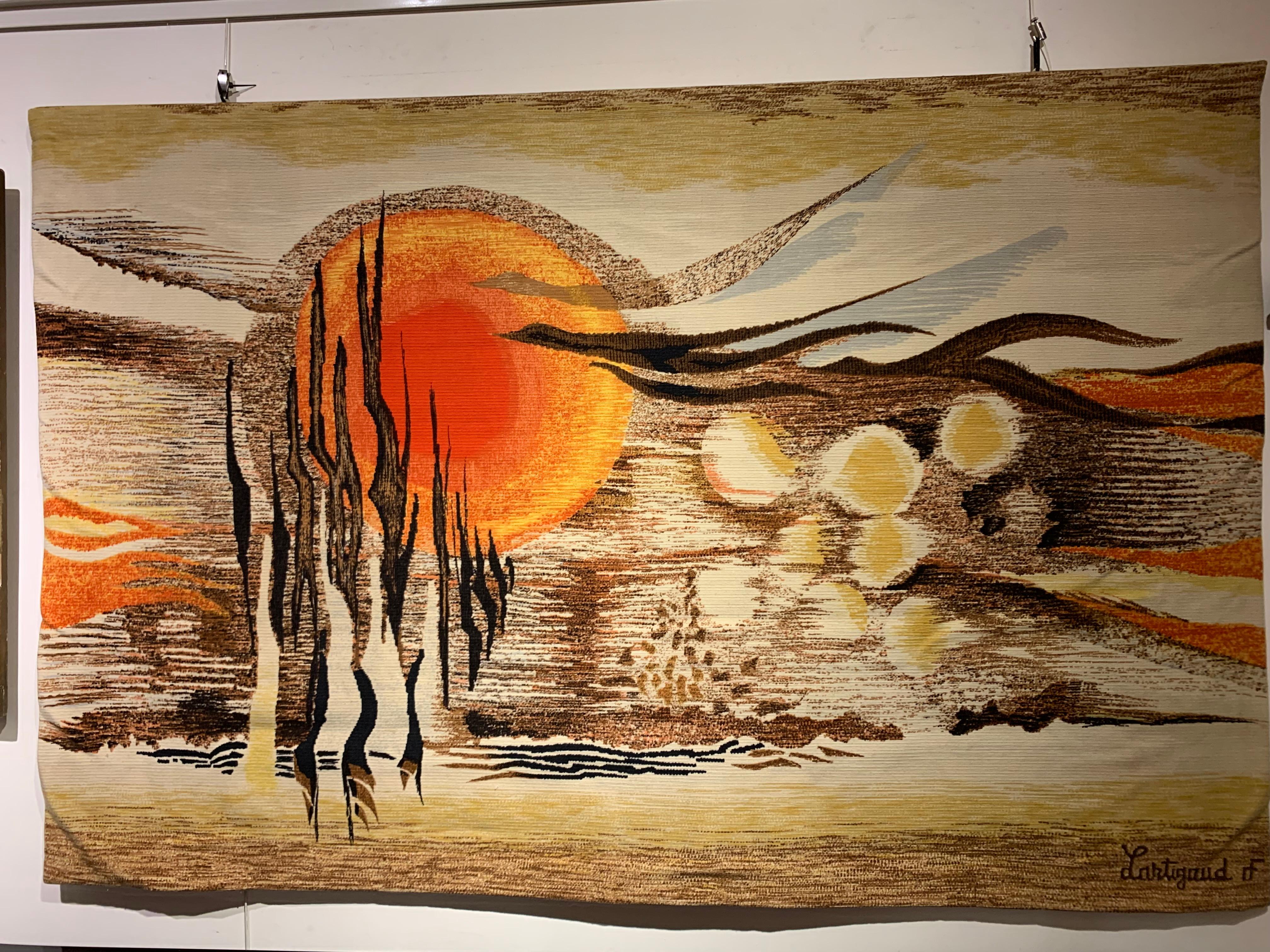 Hand-Woven French Vintage Tapestry “Terre De Feu” by Jean-Michel Lartigaud For Sale