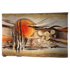 Tapisserie française vintage terre de feu de Jean-Michel Lartigaud