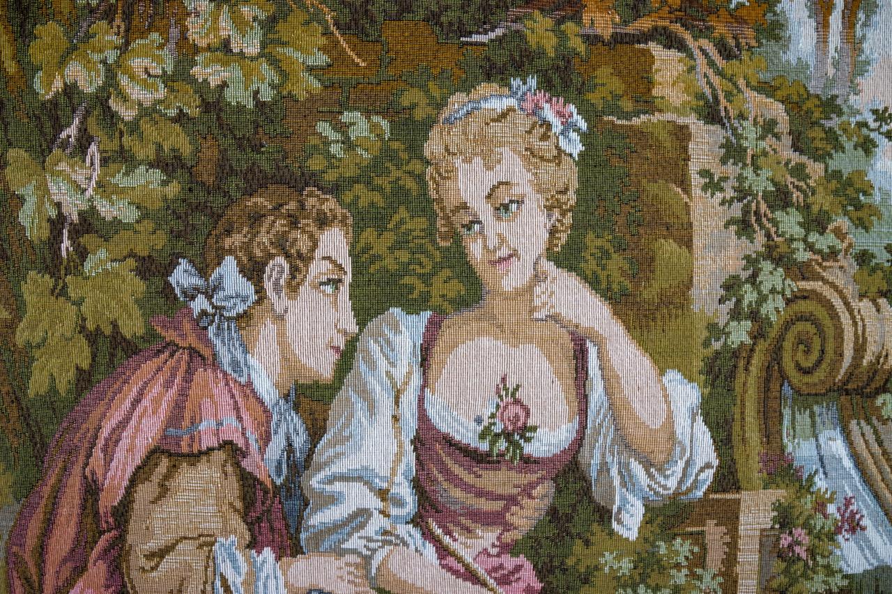 French Vintage Tapestry Wall Hanging Gallant Scene For Sale 6
