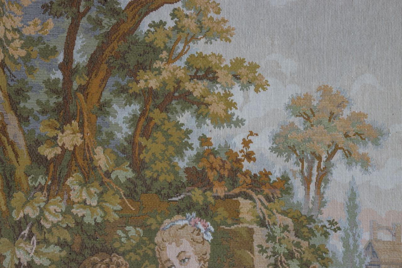 French Vintage Tapestry Wall Hanging Gallant Scene For Sale 7