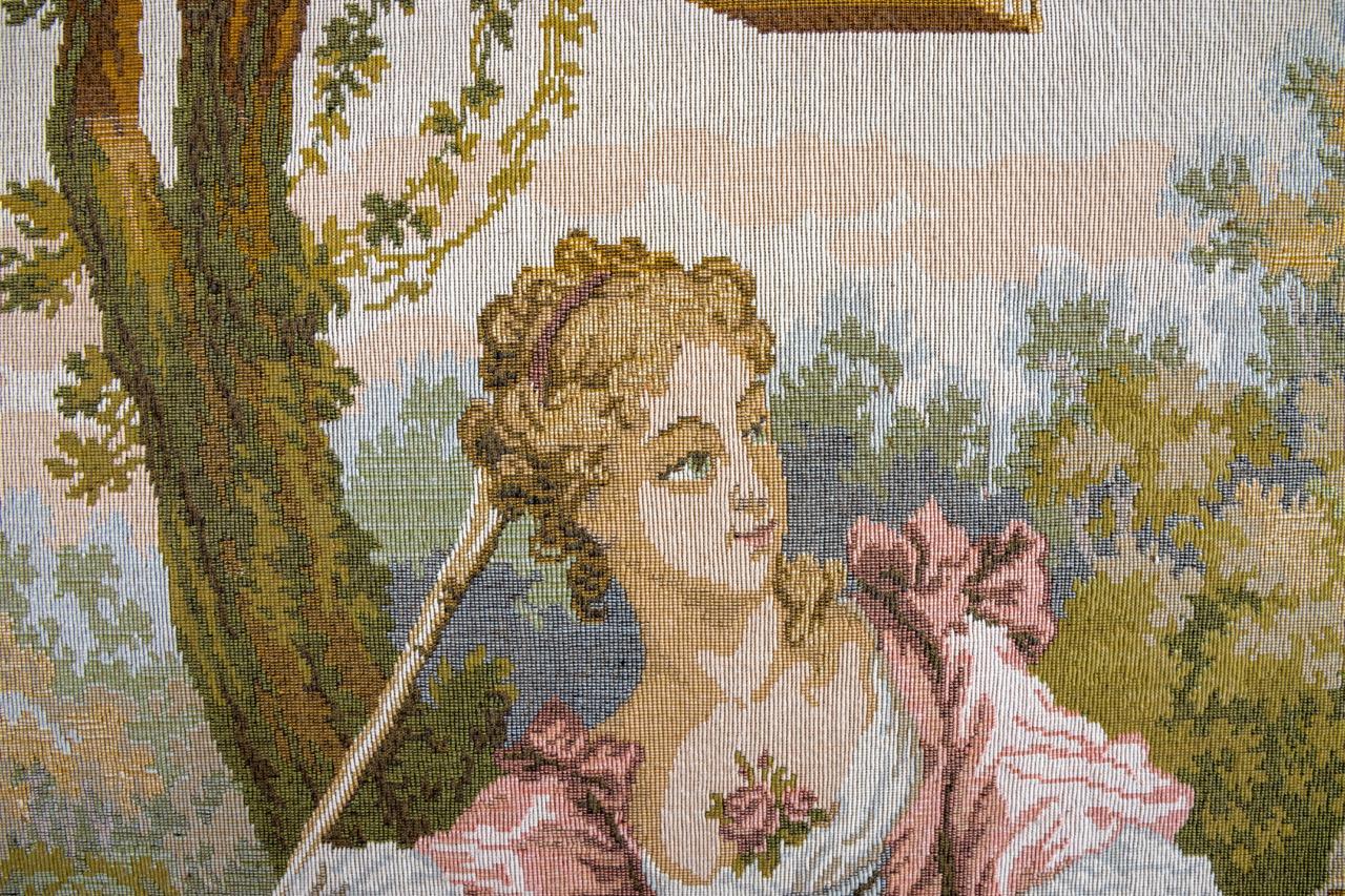 French Vintage Tapestry Wall Hanging Gallant Scene For Sale 8