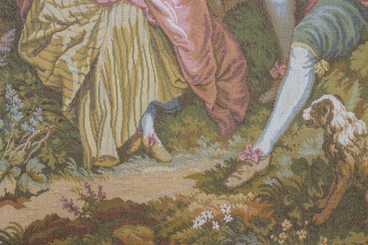 Late 20th Century French Vintage Tapestry Wall Hanging Gallant Scene For Sale