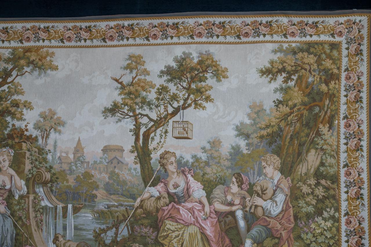 Fabric French Vintage Tapestry Wall Hanging Gallant Scene For Sale