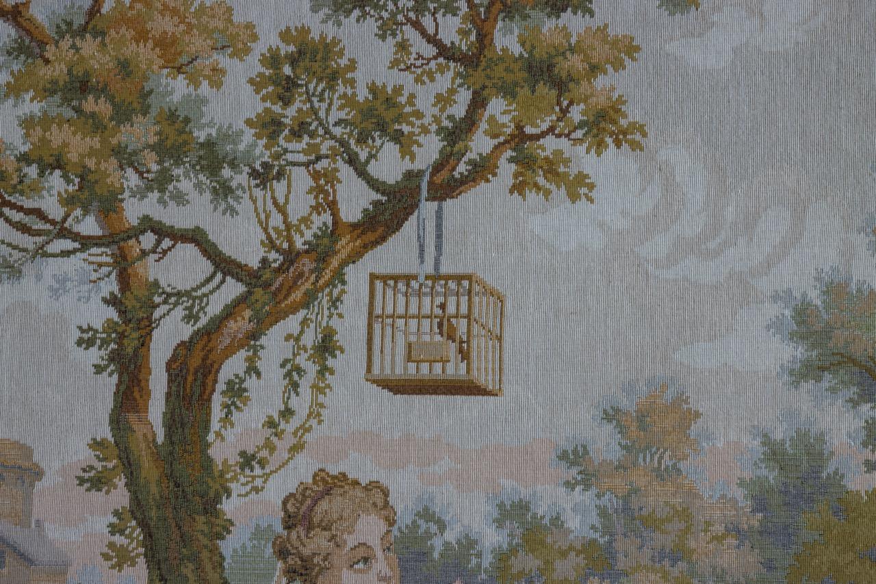 French Vintage Tapestry Wall Hanging Gallant Scene For Sale 1