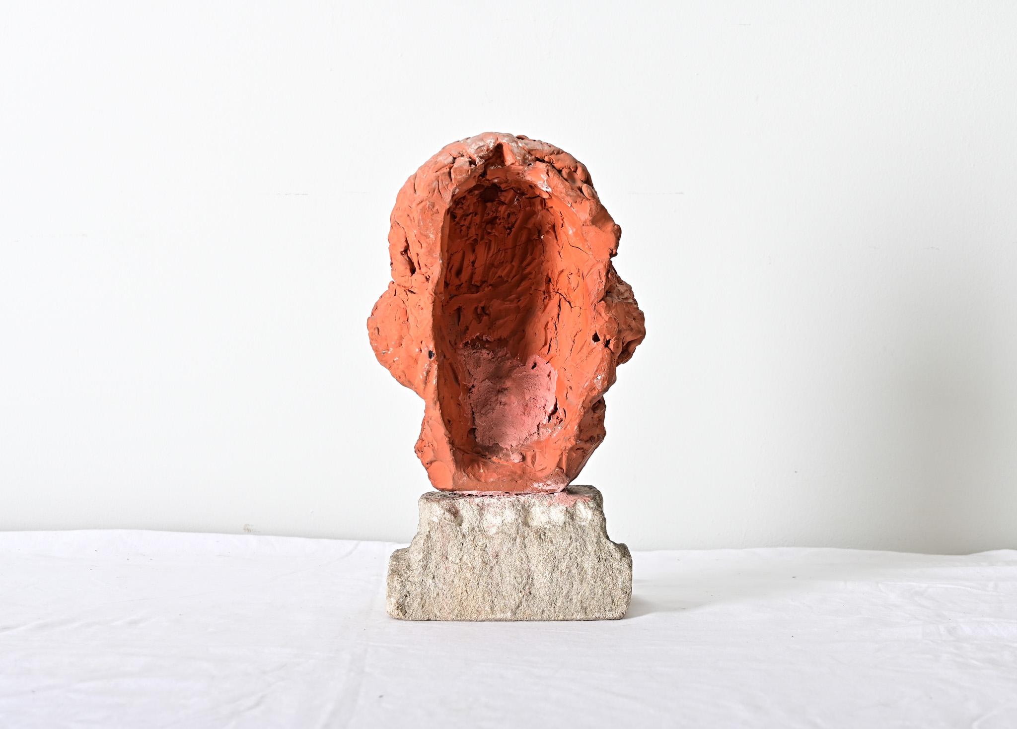 Stone French Vintage Terracotta Bust of Herodotus on Stand For Sale