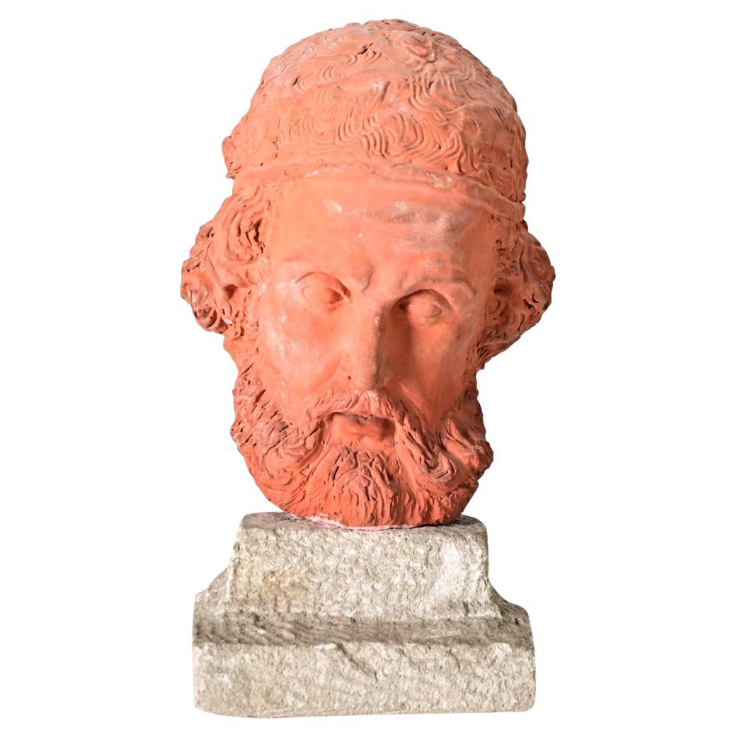 French Vintage Terracotta Bust of Herodotus on Stand For Sale