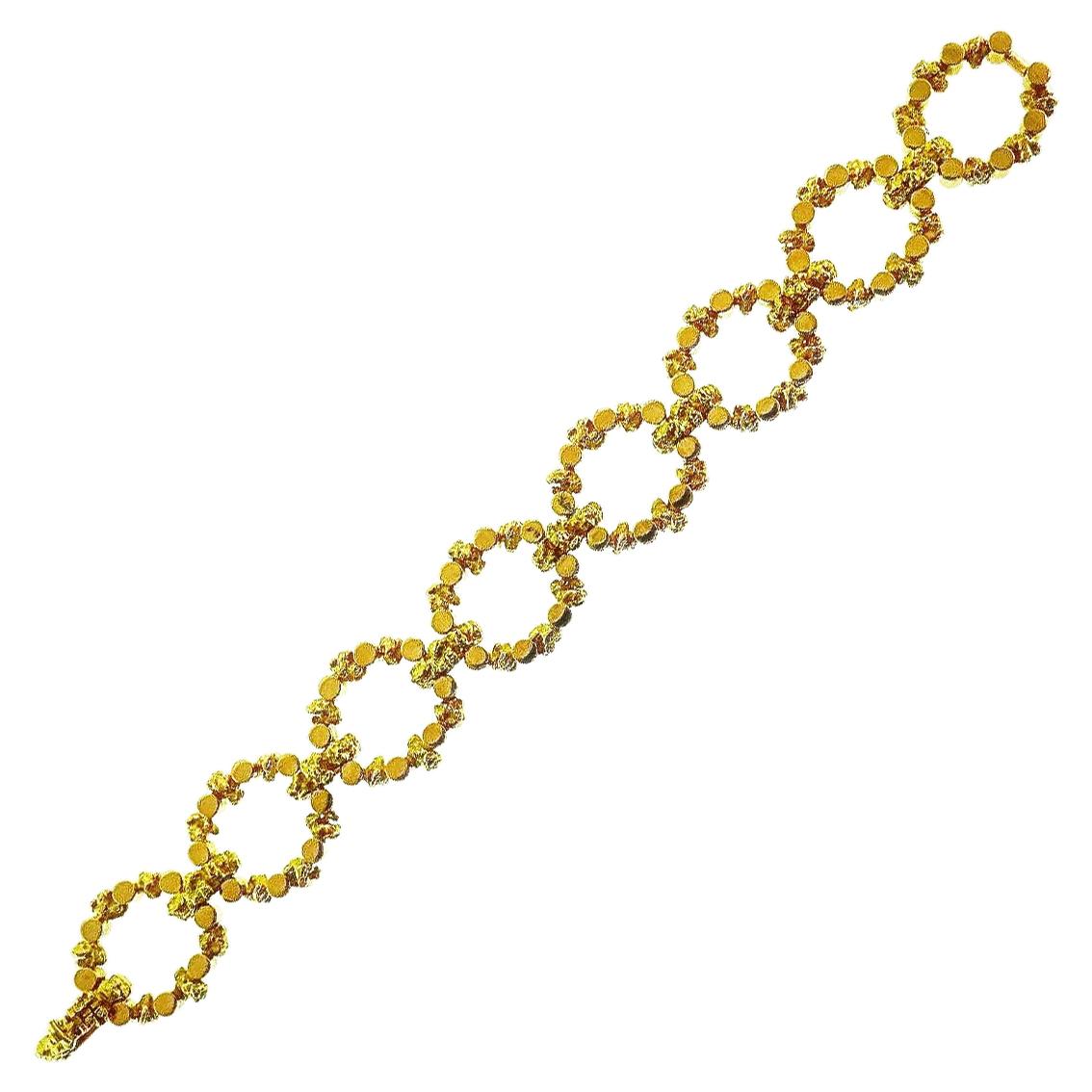 French Vintage Textured Yellow Gold Link Bracelet