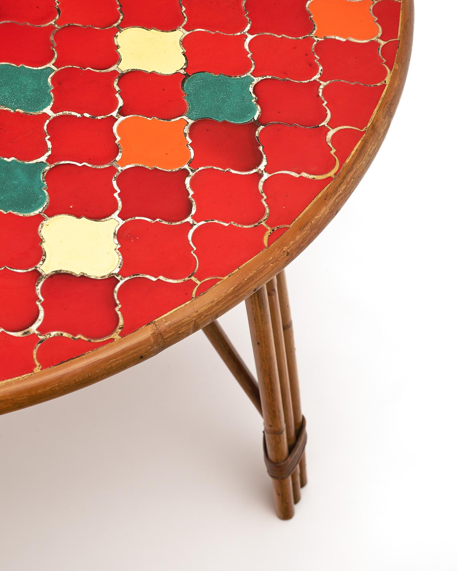 Mid-Century Modern French Vintage Tiled Table