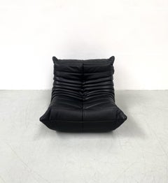 French Vintage Togo Chair in Black Leather by Michel Ducaroy for Ligne Roset.