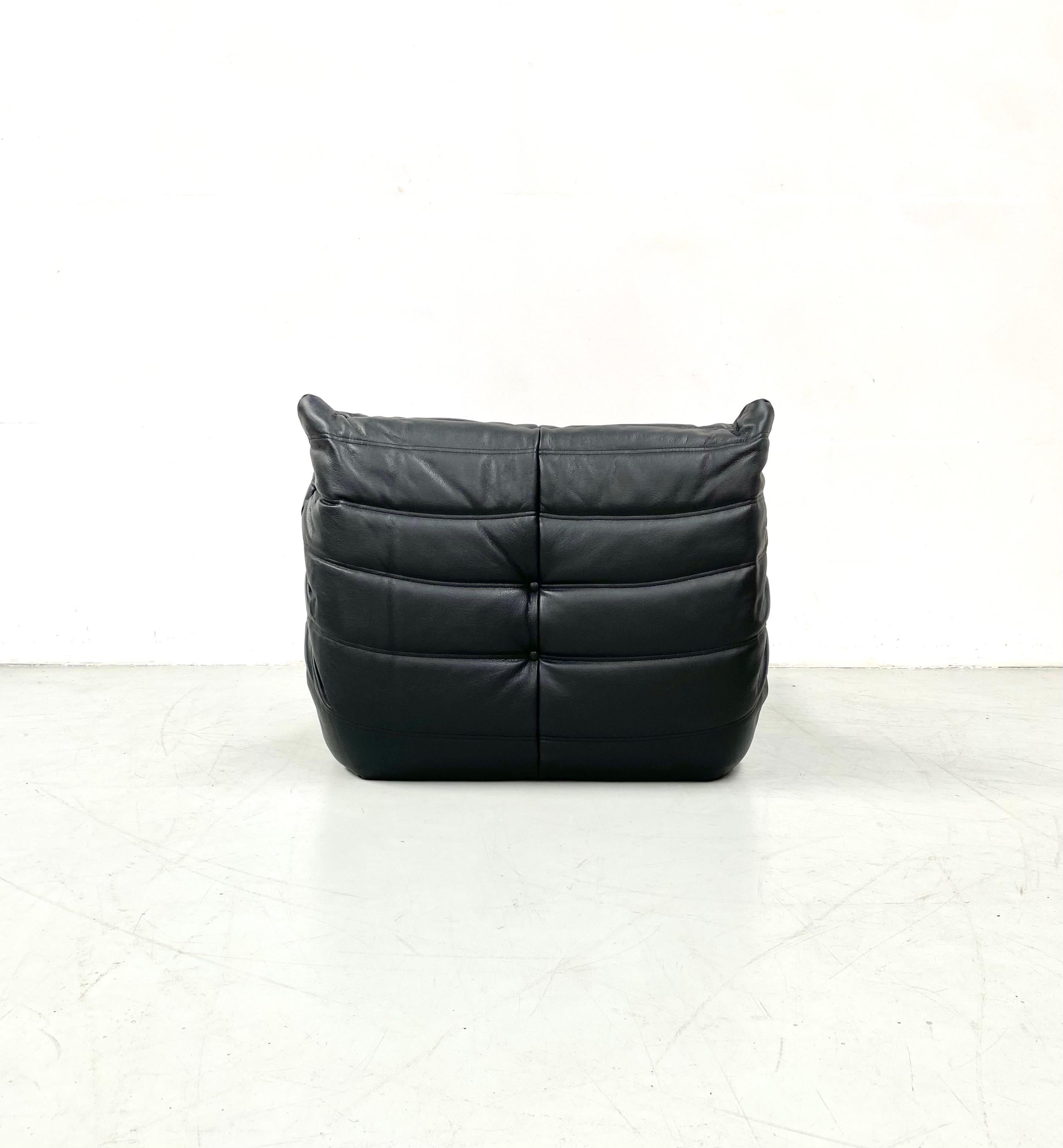 French Togo Chair in Black Leather by Michel Ducaroy for Ligne Roset. For Sale 1