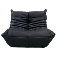 French Vintage Togo Chair in Black Leather by Michel Ducaroy for Ligne Roset.