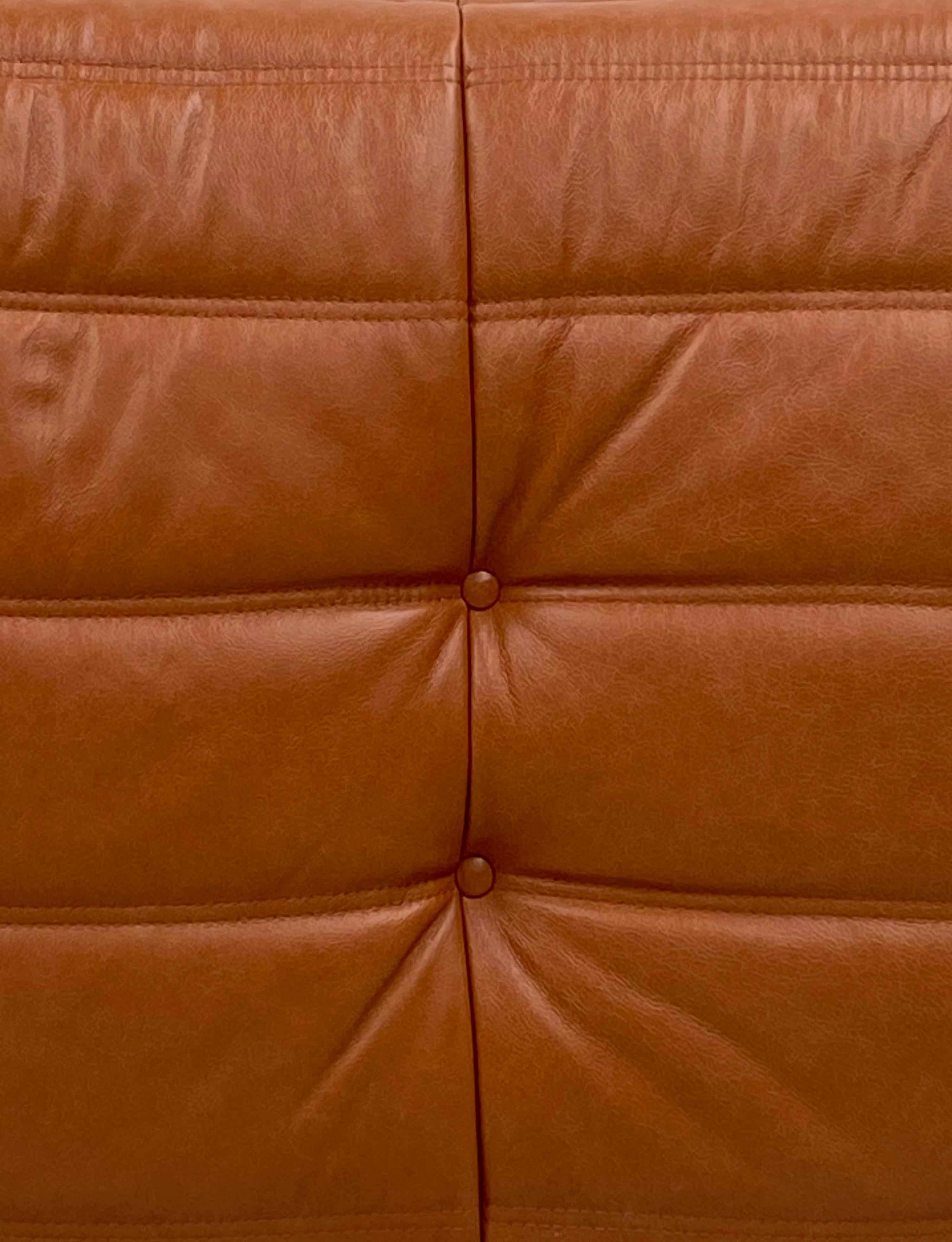 Mid-Century Modern French Vintage Togo Chair in Brown Leather by Michel Ducaroy for Ligne Roset.
