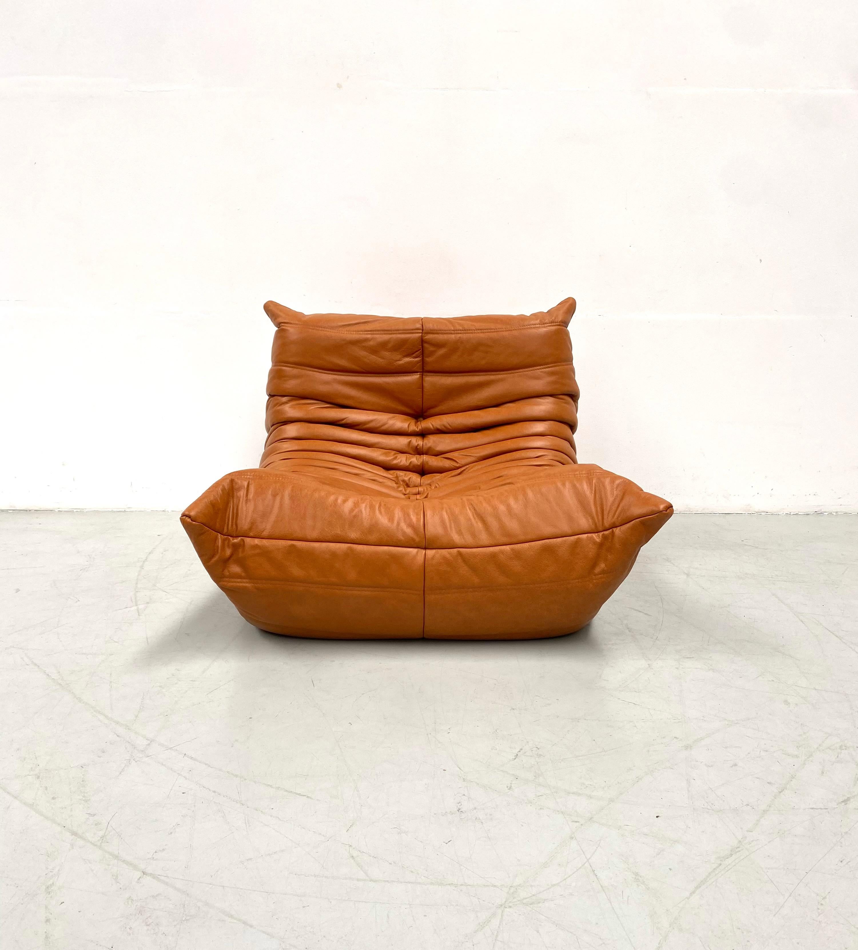 French Vintage Togo Chair in Brown Leather by Michel Ducaroy for Ligne Roset. 3