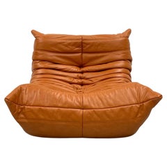 French Vintage Togo Chair in Brown Leather by Michel Ducaroy for Ligne Roset.