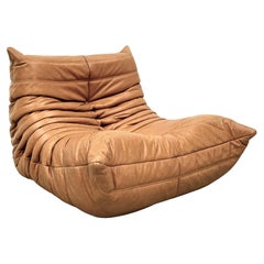 Sedia Togo francese vintage in pelle di cammello di Michel Ducaroy per Ligne Roset.