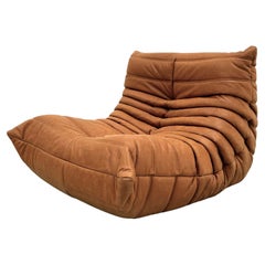 French Vintage Togo Chair in Cognac Leather by Michel Ducaroy for Ligne Roset.