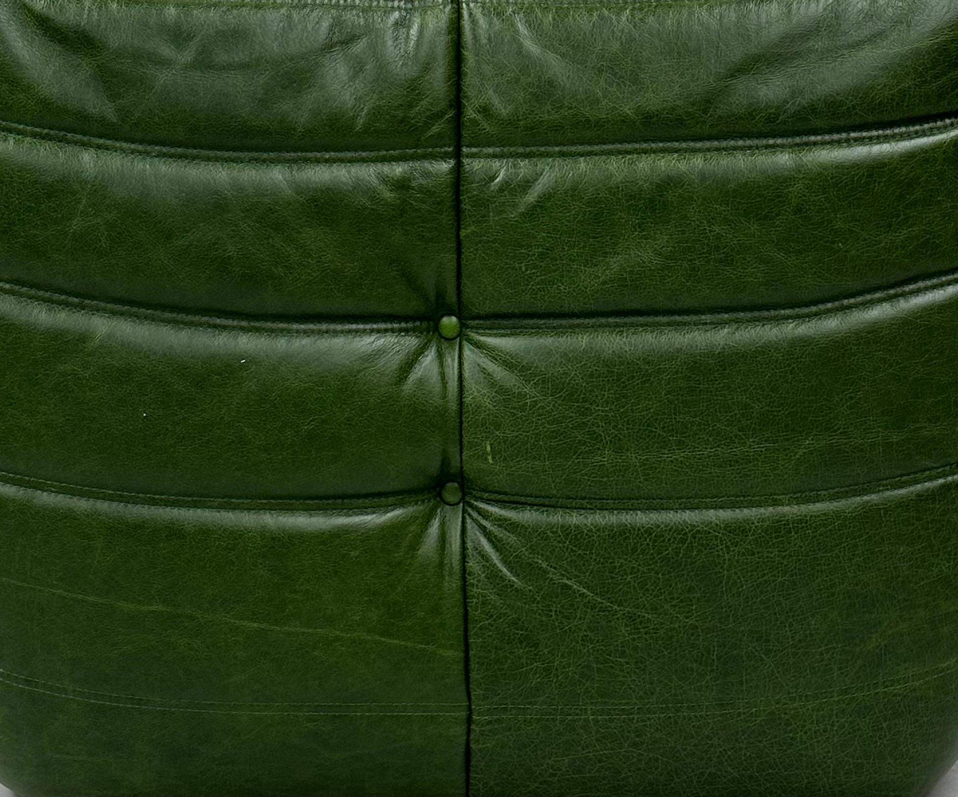 French Vintage Togo Chair in Green Leather by Michel Ducaroy for Ligne Roset In Excellent Condition In Eindhoven, Noord Brabant
