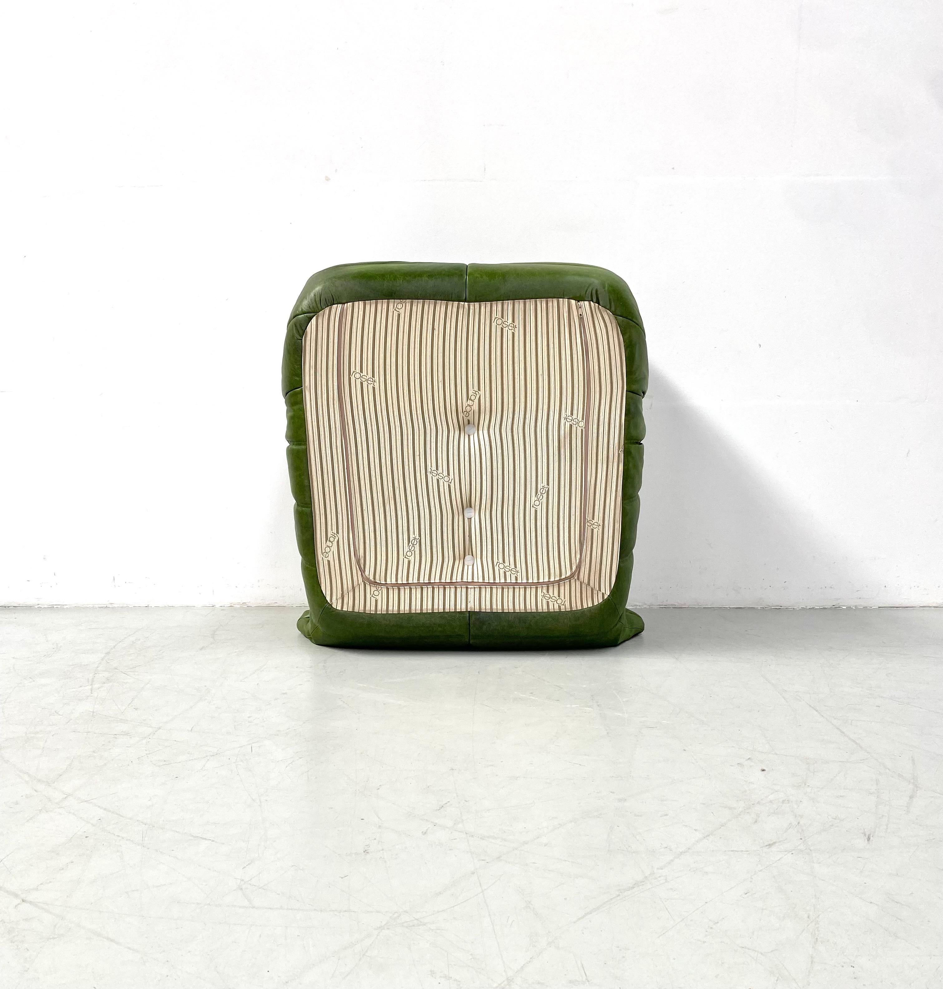 French Vintage Togo Chair in Green Leather by Michel Ducaroy for Ligne Roset 1
