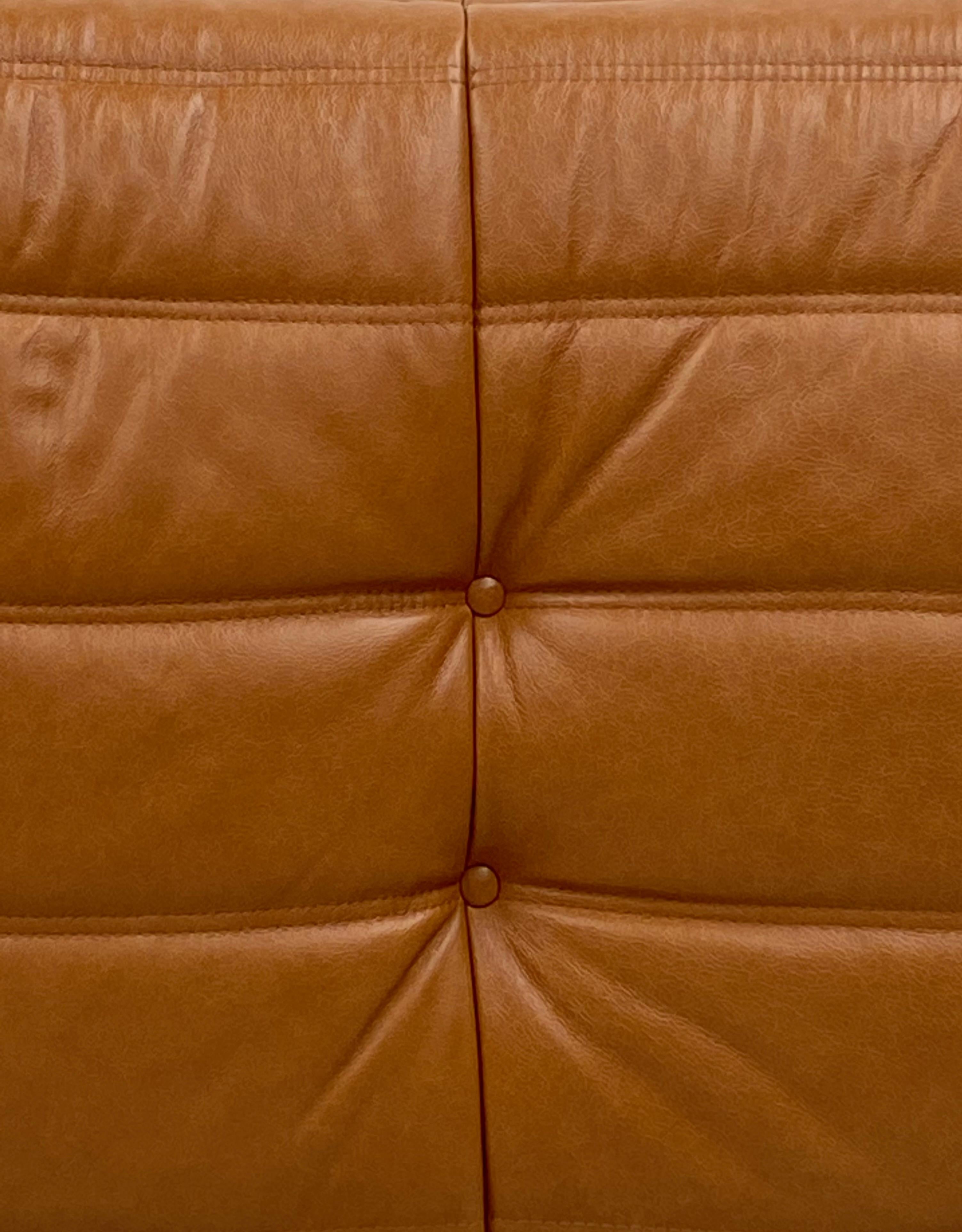 French Togo Chair in Light Brown Leather by Michel Ducaroy for Ligne Roset. 2