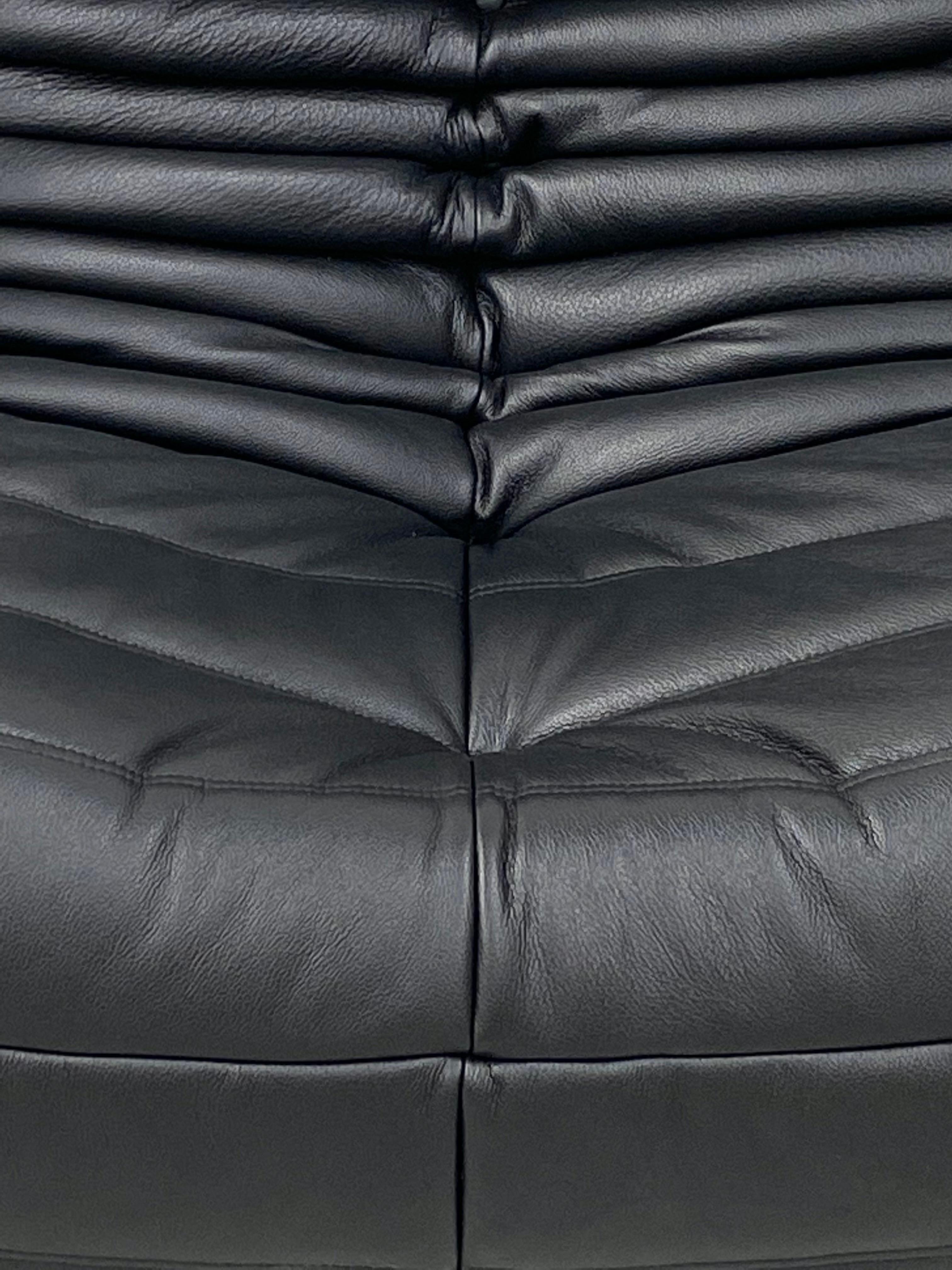 20th Century French Vintage Togo Chairs in Black Leather by Michel Ducaroy for Ligne Roset.