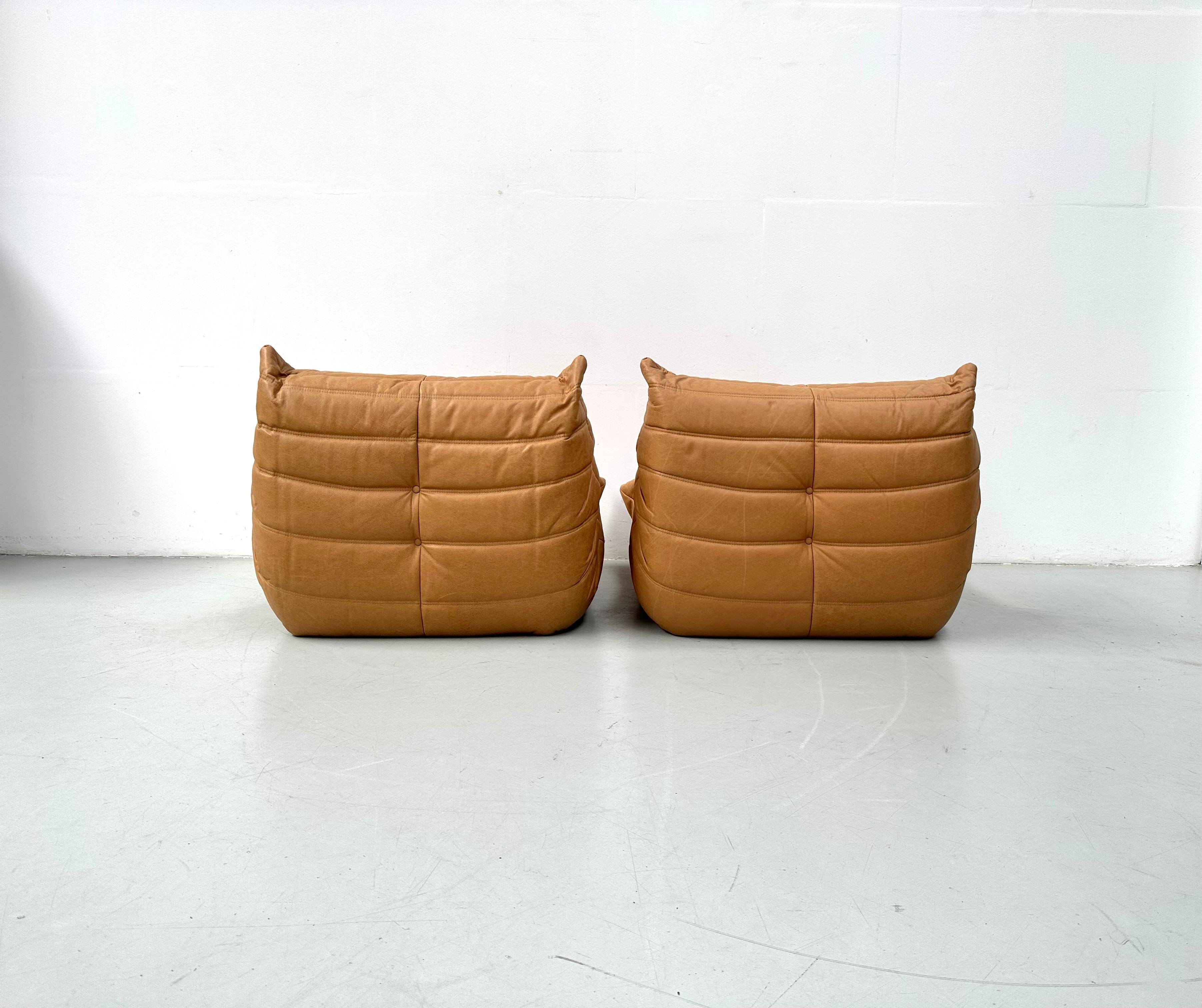 French Togo Chairs in Camel Leather by Michel Ducaroy for Ligne Roset. 6