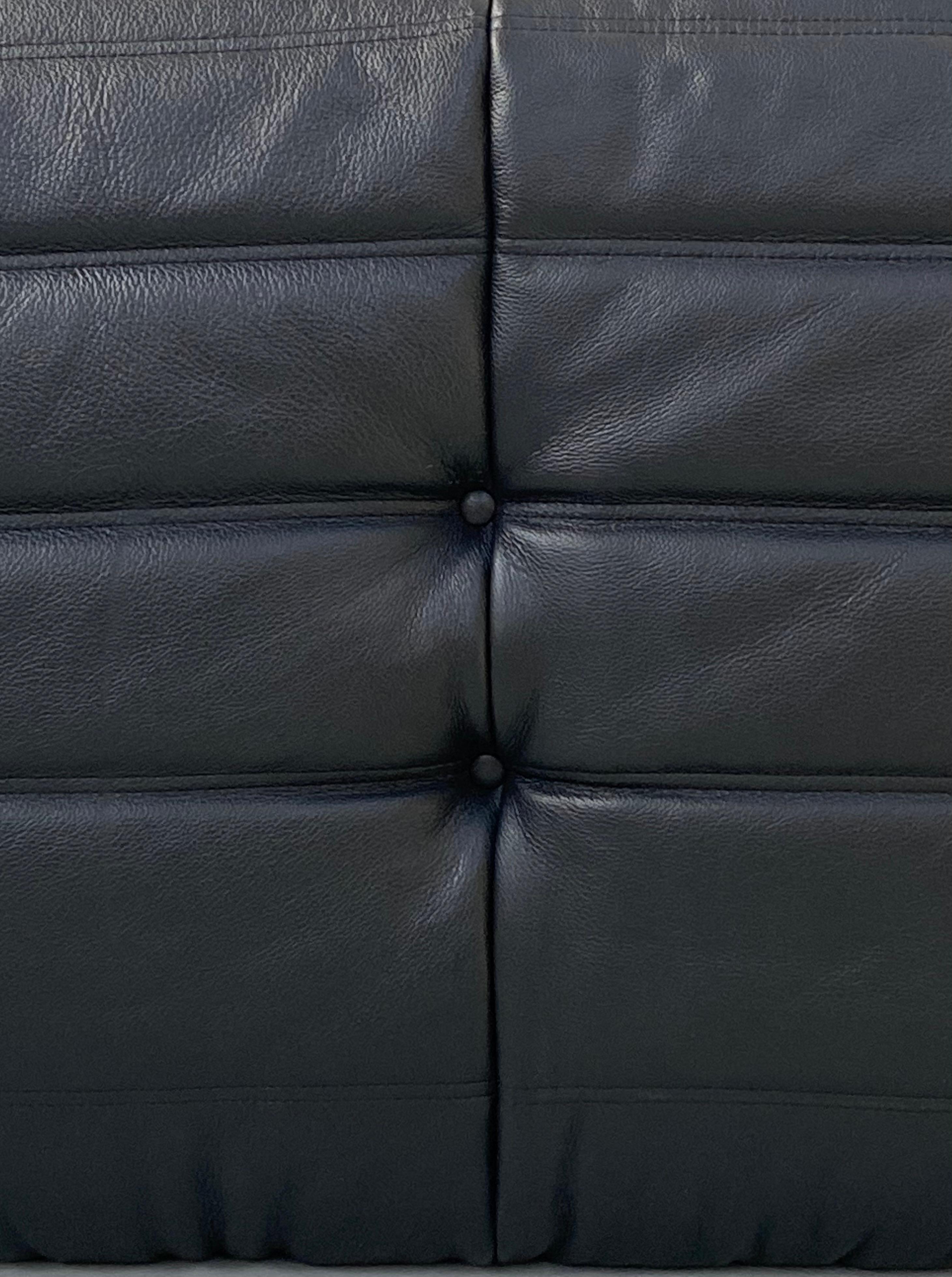 French Vintage Togo Sofa in Black Leather by Michel Ducaroy for Ligne Roset 3