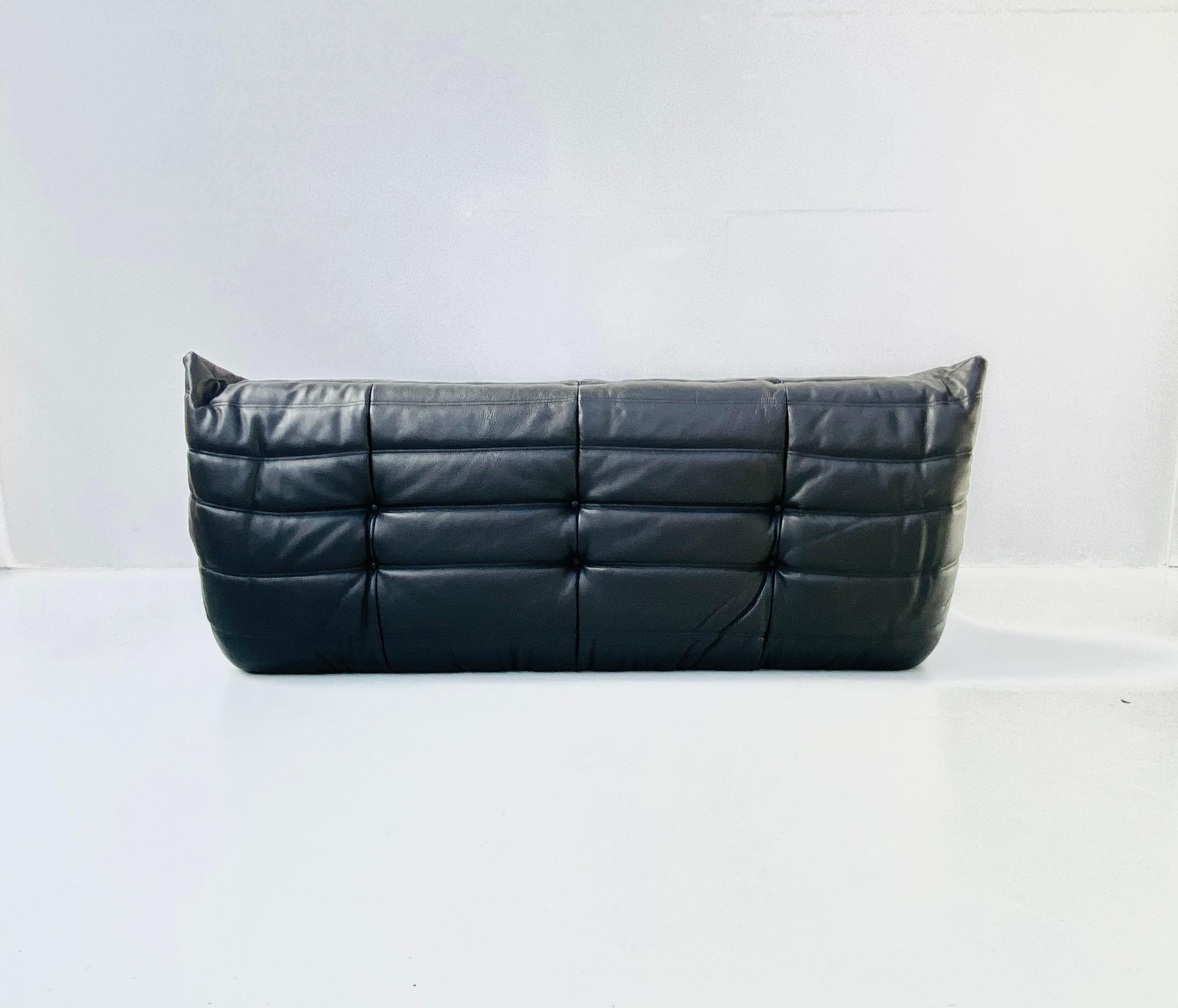 French Togo Sofa in Black Leather by Michel Ducaroy for Ligne Roset. For Sale 3