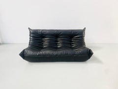 French Vintage Togo Sofa in Black Leather by Michel Ducaroy for Ligne Roset
