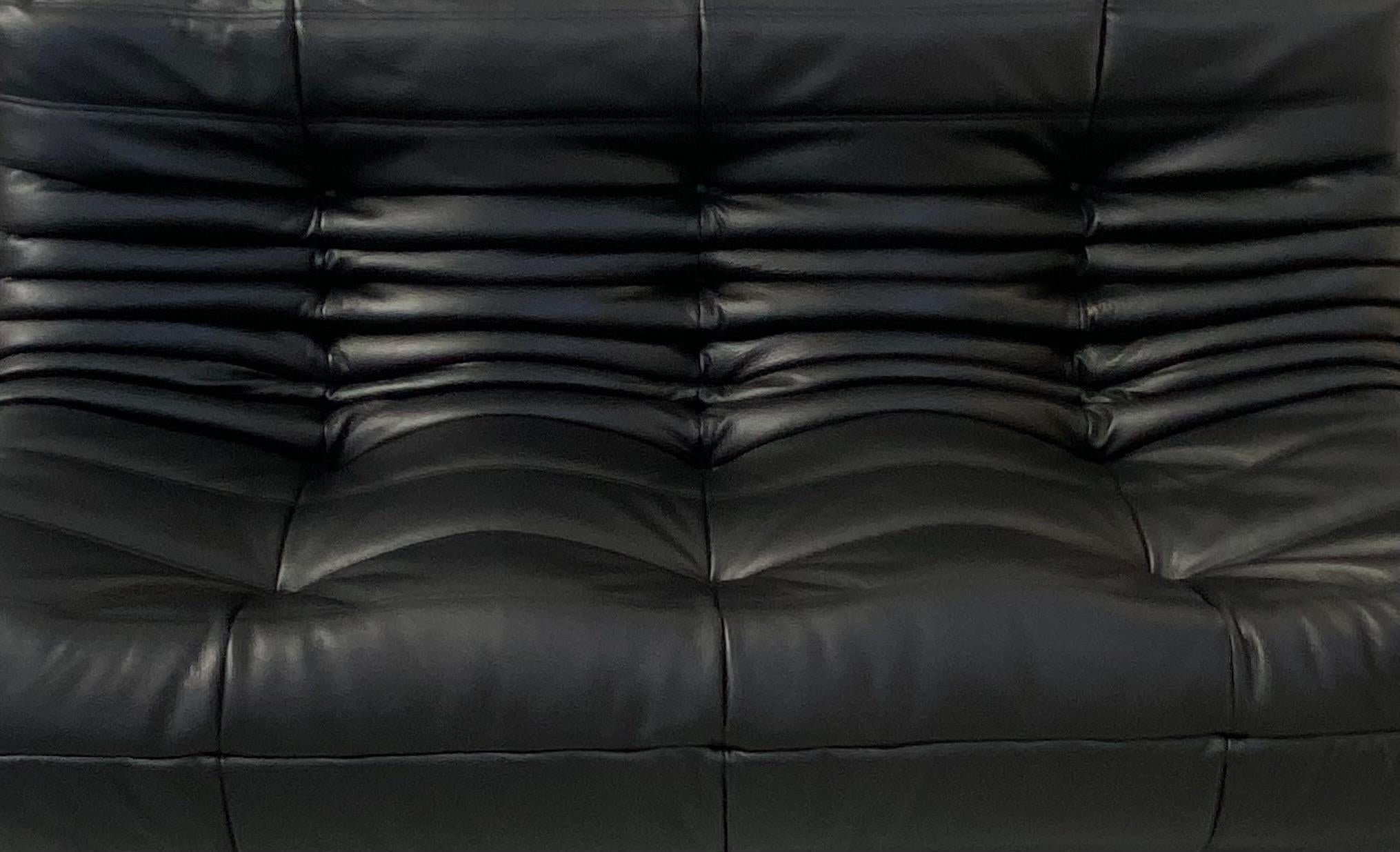 20th Century French Togo Sofa in Black Leather by Michel Ducaroy for Ligne Roset. For Sale