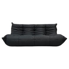 French Used Togo Sofa in Black Leather by Michel Ducaroy for Ligne Roset.