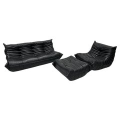 Vintage Togo Livingroom Set in Black Leather by Michel Ducaroy for Ligne Roset.