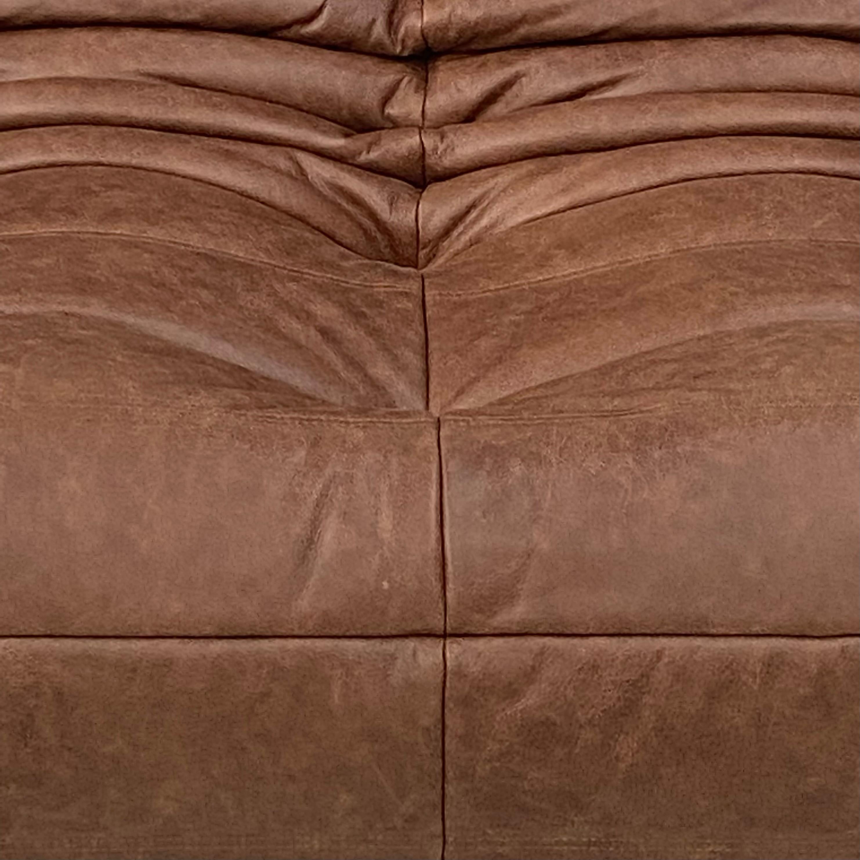 French Vintage Togo Sofa in Brown Leather by Michel Ducaroy for Ligne Roset. 2